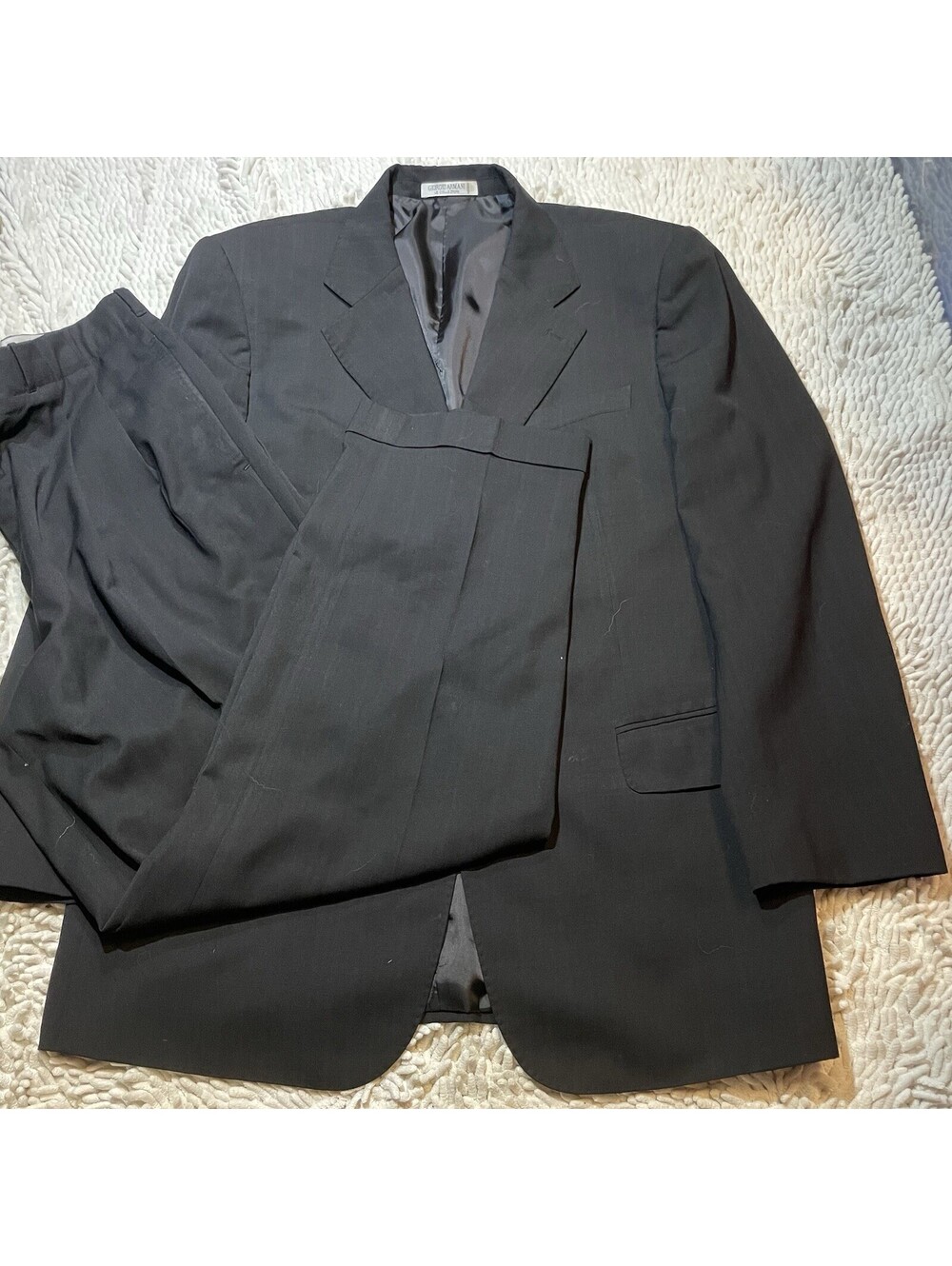 Vintage Giorgio Armani Le Collezioni Suit Men 42R Black Wool Blend Made in Italy